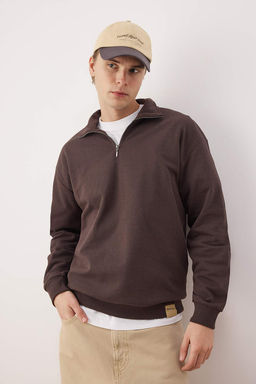 TRENDYOL MAN Lacivert Oversize/Genis Kesim Dik Yaka Fermuarl? Etiketli Ici Polarl? Sweatshirt TMNAW25SW00168 - Trendyolmilla фото 21