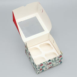 Цена за 5 шт. Коробка складная на 4 капкейка с окном «С Новым годом!», 16×16×10 см