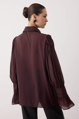 Bordo Baglama Detayl? Hafif Transparan Yumusak Hisli Boho Gomlek TWOAW26GO00111 - Trendyolmilla фото 14