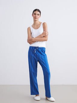 B?y?k Beden Beli Lastikli ?izgili Kad?n Pijama Alt