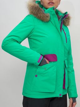 Куртка спортивная женская зимняя с мехом салатового цвета 551777Sl - SkiingBird фото 10