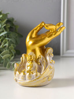 Подставка для благовоний "Будда и рука" стелющийся дым, беж с патиной 9х8,5х11,5 см