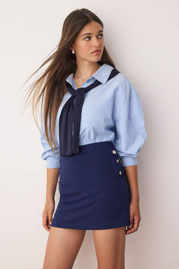 Lacivert Dugme Detayl? Mini Interlok Orme Sort Etek TWOAW26ET00009 - Trendyolmilla фото 2