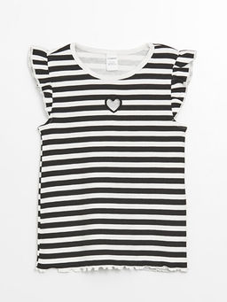 Bisiklet Yaka ?izgili Kolsuz K?z Bebek Atlet