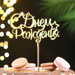 Цена за 3 шт. Топпер для торта деревянный «С Днём Рождения», 14.3×8.8 см