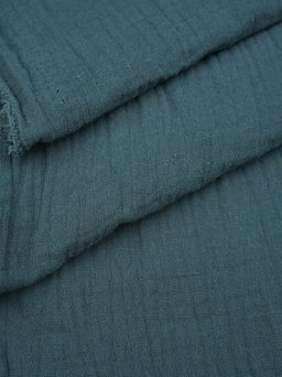 Муслин двухслойный с эффектом жатости цв.Темная морская волна, ш.1.35м, хл-100%, 110гр/м.кв - Купава фото 2