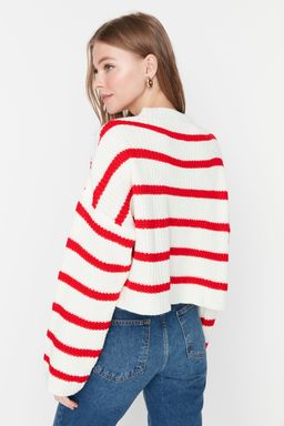 Ekru Crop Basic Cizgili Genis Kal?p Triko Kazak TWOAW23KZ00390