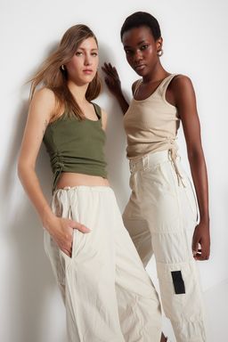 Haki-Bej 2li Paket Buzgu Detayl? Havuz Yaka Fitilli Esnek Orme Atlet TWOSS21AL0195