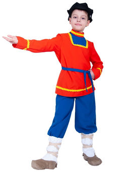 Костюм народный для мальчика Иванушка в лаптях, рубаха, штаны, картуз, лапти р-р. 116