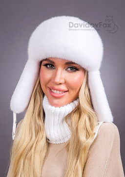 Ушанка норка трикотаж белая - Davidovfox фото 2