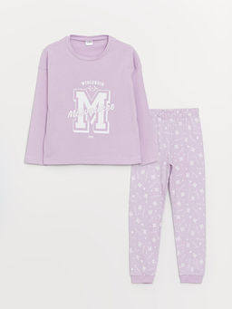 Bisiklet Yaka Bask?l? Uzun Kollu K?z ?ocuk Pijama Tak?m?