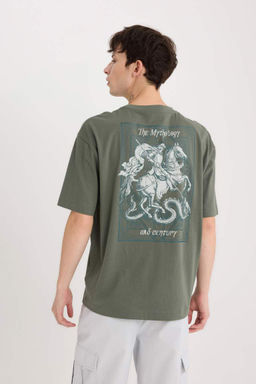 Oversize Genis Kal?p Bisiklet Yaka S?rt Bask?l? K?sa Kollu Tisort - Defacto фото 2