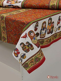 Рогожка Матрешки восточные огурцы цв.красный, ш.1.5м, хлопок-100%, 160гр/м.кв