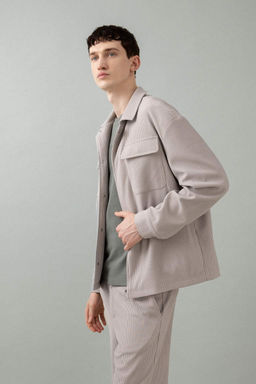 Плиссированная куртка с рубашечным воротником и расслабленным кроем - Defacto фото 3