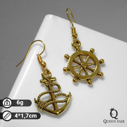 Серьги металл Морячка, цвет чернёное золото