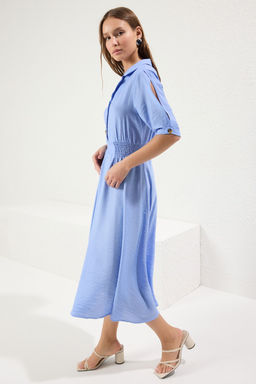 TRENDYOLMILLA Turuncu A Kesim Gomlek Yaka Gipeli Midi Dokuma Elbise TWOSS21EL1023  фото 23