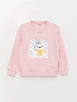 Bisiklet Yaka Bask?l? ?ift Y?nl? Payetli Uzun Kollu K?z ?ocuk Sweatshirt - Waikiki фото 3