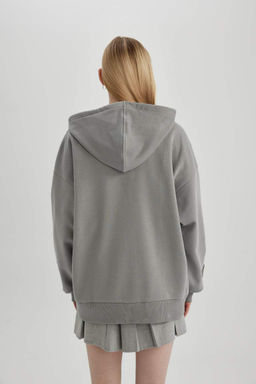Толстовка на молнии с капюшоном и принтом Cool Oversize - Defacto фото 8