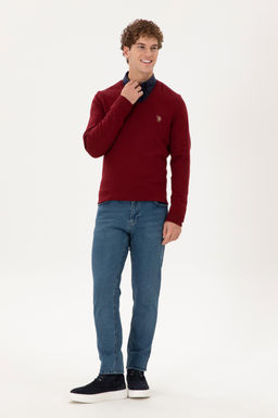 Erkek Slim Fit V Yaka Bordo Basic Kazak - U.s. polo assn фото 4