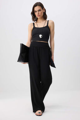 Siyah Beli Sal Baglamal? Rahat Kesim Genis Paca Pantolon TWOSS26PL00116