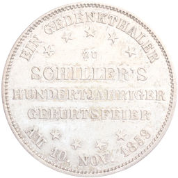 Монета 1 талер 1859 года Франкфурт 100 лет со дня рождения Фридриха Шиллера