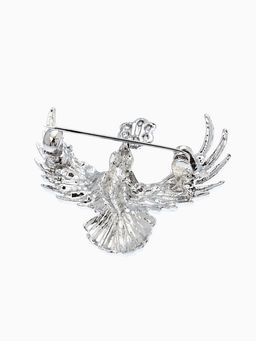 Брошь "Калибри с цветком", цвет белый в серебре