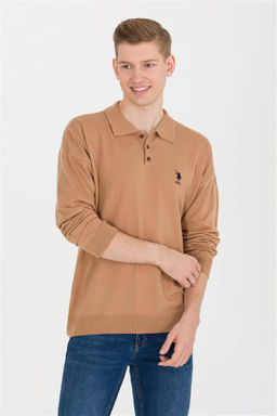 U. S. Polo Assn Мужской светло-коричневый меланжевый трикотаж с воротником поло - U.s. polo assn фото 8