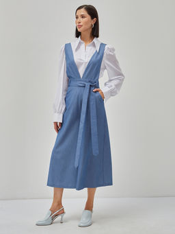 Комбинезон с брюками-кюлотами из костюмной однотонной джинсовой ткани - Tantino фото 14