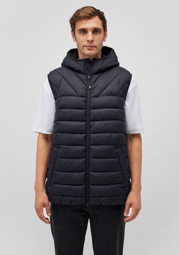 Kapusonlu Siyah Sisme Yelek - Mavi фото 3