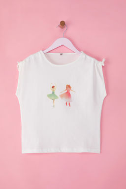 Mint K?z Cocuk %100 Pamuk Bask?l? Regular/Normal Kal?p Ay Kol Orme T-Shirt TKDSS25TS00059 - Trendyolmilla фото 3