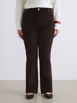 Dar Fit ?spanyol Pa?a Kadife Kad?n Pantolon