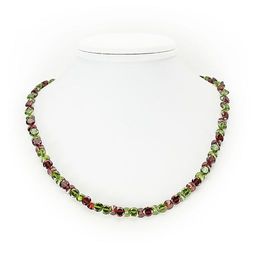 Бусы фианит хризолит+гранат темный, граненые, короткие 40см