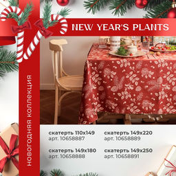 Скатерть Этель New Years plants 149?180 см, 100% хл, рогожка 186 г/м?