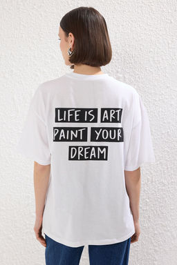 TRENDYOLMILLA Mint %100 Pamuk Slogan Patch Detayl? Oversize/Genis Kesim Orme T-Shirt TWOSS25TS00143  фото 4