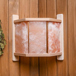 Абажур для бани и сауны с гималайской солью, липа, 29.5×33×13.5 см, настенный, угловой, 3 плитки, «Добропаровъ»