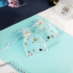 Цена за 100 шт. Мешочек подарочный Сердечки маленькие, 7x9, цвет белый с золотом - Simaland фото 2