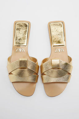 CROSS-STRAP FLAT LEATHER SANDALS - Zara фото 13
