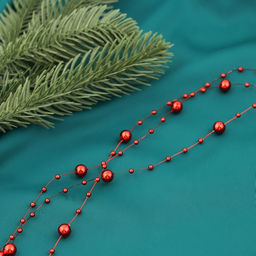 Цена за 3 шт. Бусы на ёлку 2 м d=7 мм Бусины нити красный - Зимнее волшебство фото 2