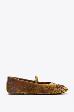 VELVET-EFFECT EMBROIDERED BALLERINAS