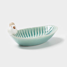 Блюдо керамическое сервировочное «Птичка на листочке», 15.5×8.5 см, бирюзовое