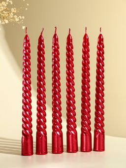 Набор свечей витых, 1.9×20 см, 6 шт., рубиновый металлик