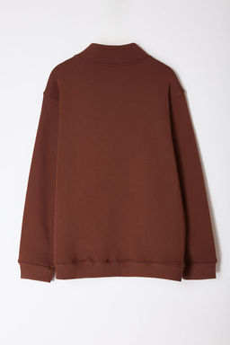 Kahverengi Buyuk Beden Oversize Dik Yaka Fermuarl? Ici Polarl? Sweatshirt TMNAW24AO00024
