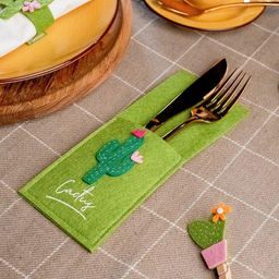 Конверт для столовых приборов Кактусы 8,5 х 22 см, 100% п/э, фетр