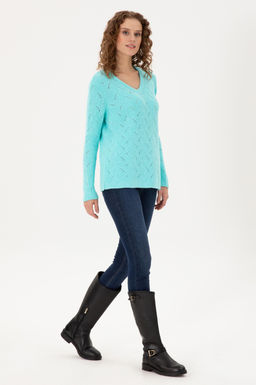 Женский водозеленый свитер с v-образным вырезом Неожиданная скидка в корзине - U.s. polo assn фото 4