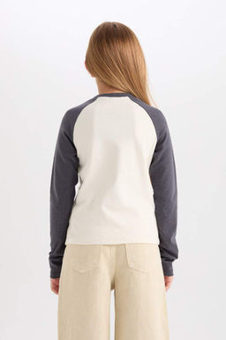 Укороченная футболка с круглым вырезом и длинными рукавами в рубчик для девочек Disney Mickey & Minnie - Defacto фото 6