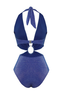 TRENDYOLMILLA Saks Derin V Yaka Cut Out/Pencereli Aksesuarl? Simli Regular Mayokini TBESS25MY00005 фото 6