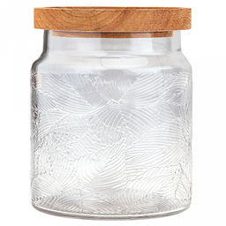 Банка стеклянная прижимная крышка Меланж 1,15л, д12см h14см, деревянная крышка с уплотнителем, д/горла - 9,5см, д/основания - 11см, цветная коробка (Китай) - Домашняя мода фото 2