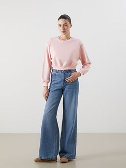 Bisiklet Yaka Crop Kad?n Sweatshirt