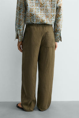 PANTAL?N RELAXED FIT 100% LINO / Khaki oscuro