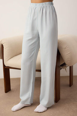 Ac?k Mavi Cizgili F?rf?r ve Kurdele/Fiyonk Detayl? Dokuma Pijama Tak?m? THMAW25PT00094 - Trendyolmilla фото 8